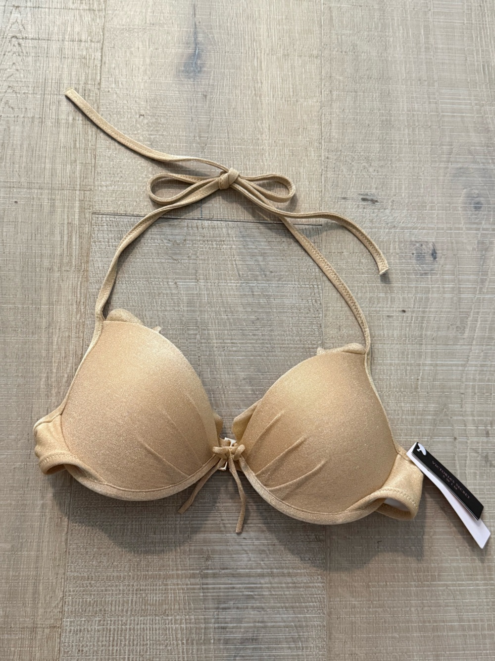 Victoria's Secret Metallic Gold Halter Push-Up Bikini Top